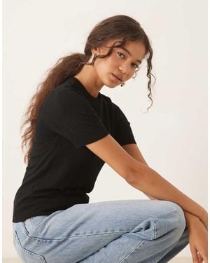 Mango Fine Knit Short Sleeve Top - Black