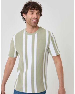 Threadbare Relaxed Fit Verical Stripe Cotton T-Shirt - Green