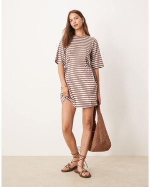 ASOS Stripe Cinched Mini Dress With Tie Side - Natural