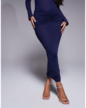 Ruched & Ready Mesh Ruched Drape Detail Bodycon Maxi Skirt - Blue