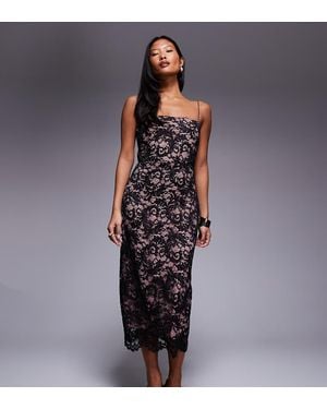 Vesper Petite Lace Midaxi Dress With Spaghetti Straps - Blue