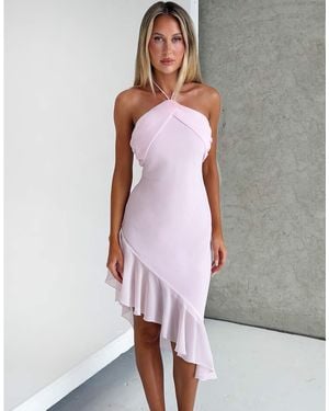 Tiger Mist Elarina 2.0 Chiffon Halterneck Asymmetric Ruffle Hem Midi Dress - Pink