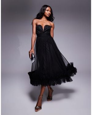 LACE & BEADS – midaxikleid aus tüll - Blau