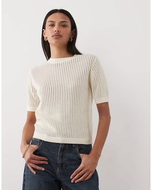 Mango 100% Cotton Short Sleeve Knitted Top - White