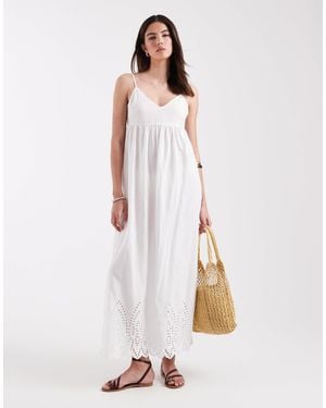 ONLY Tie Back Maxi Dress With Embroidered Hem Detail - White