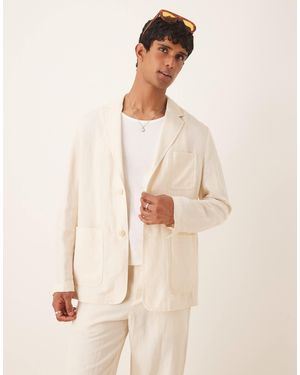 Mango Linen Mix Relaxed Fit Blazer Co-ord - Natural