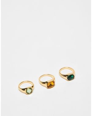 ASOS Multi-pack Of Rings With Colourful Stone-setting - Metallic