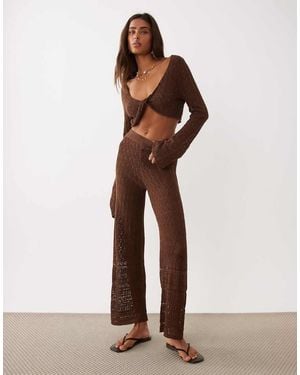 Miss Selfridge Crochet Wide Leg Trouser - Brown