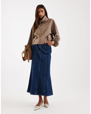 4th & Reckless Structured Panel Denim Maxi Skirt - Blue