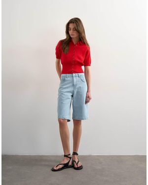 TOPSHOP Denim Longline Shorts - Red
