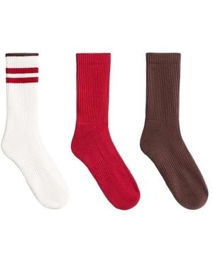 Oysho 3 Pairs Of Classic Cotton Blend Sports Socks - Red