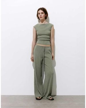Pull&Bear Wide-leg Crepe Trousers - Green