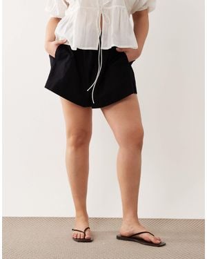 ASOS Asos Design Curve Linen Look Pull On Shorts - Black