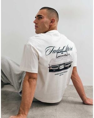 Faded Store T-Shirt Con Stampa Sul Retro Grand Tour Color Gesso - Grigio