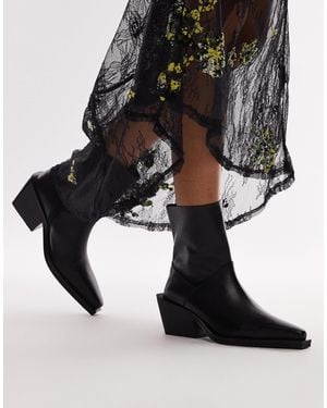 TOPSHOP Wide fit – maddy – cowboystiefel aus leder - Schwarz