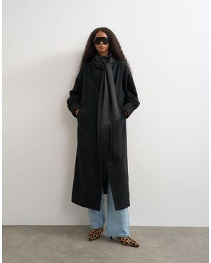 TOPSHOP Scarf Detail Longline Coat With Wool - Black