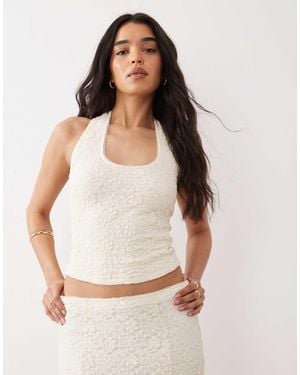 Nia Halter Neck Lace Top - White