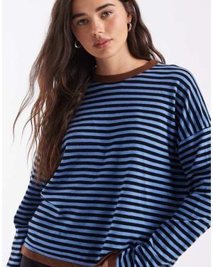 ASOS Gebreide Gestreepte Trui Met Contrasterende Afwerking - Blauw