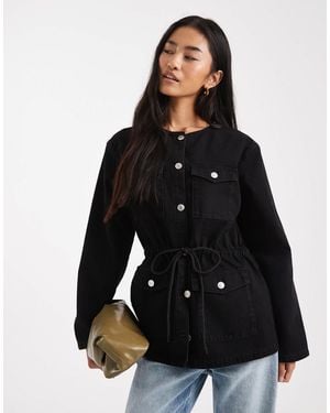 ASOS Cinch Waist Utility Pocket Denim Jacket With Waist Cord - Black