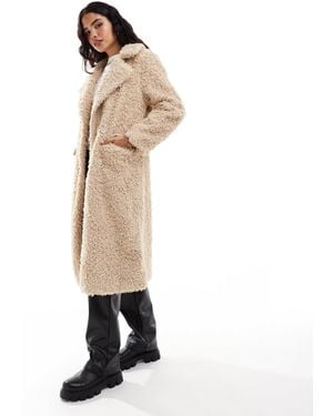 Stradivarius Str Longline Borg Jacket - Natural