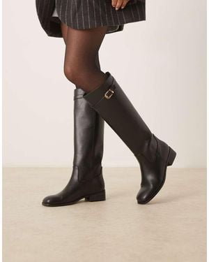Glamorous Riding Knee Boots With Buckle Detail - Natural