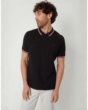 Threadbare Herringbone Tipping Cotton Pique Polo Shirt - Black