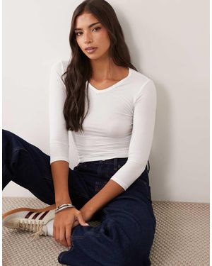 Gina Tricot V-neck 3/4 Sleeve Top - White