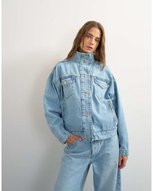 TOPSHOP Denim Jack Met Opstaande Kraag En Elastische Zoom - Blauw