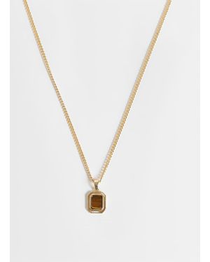 ASOS Necklace With Square Tigers Eye Pendant - White