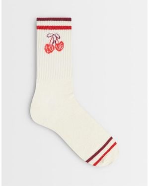 Accessorize Varsity Stripe Cherry Socks - White