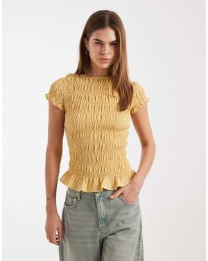 Daisy Street Shirred Short Sleeve Top - Green