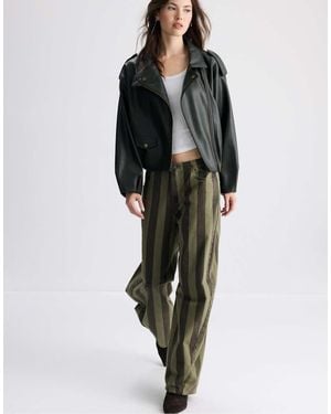 Stradivarius Leather Effect Balloon Sleeve Biker Jacket - Black