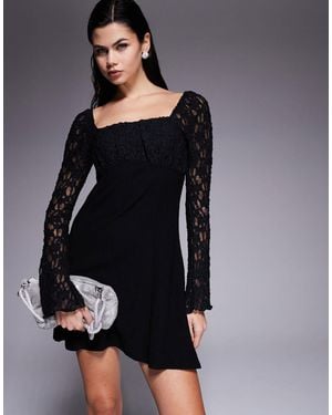 ASOS Square Neck Lace Sleeve Mini Dress - Black