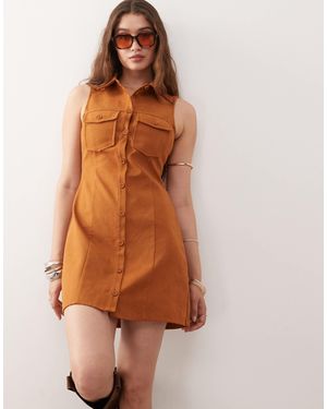 Miss Selfridge Festival Suedette Sleeveless Dress - Brown