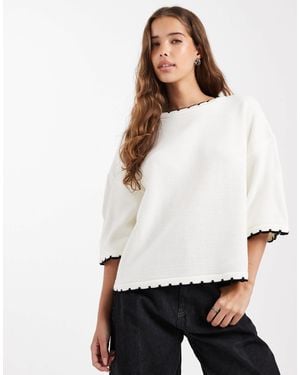 Miss Selfridge Knitted Blanket Stitch T-shirt - White