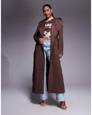 Bardot Kira Faux Suede Trench Coat - Brown