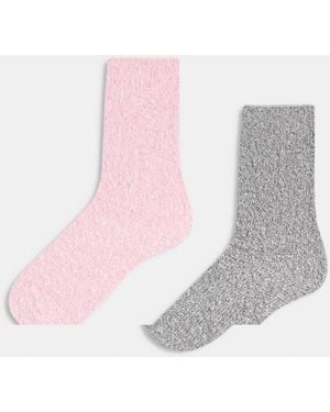 Brave Soul Set Van 2 Paar Pluizige Sokken - Roze