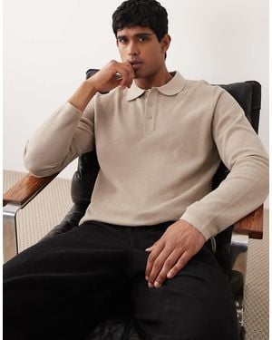 Jack & Jones Waffle Knit Button Polo Sweater - Black
