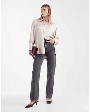 ASOS Crushed Satin Contrast Stitch Longline Shirt - White