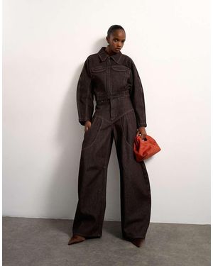 TOPSHOP Vaqueros Marrón Enjuagado De Talle Alto Y Corte Barrel Con Diseño Circular De Tolu Coker X
