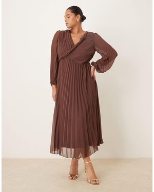ASOS Asos Design Curve Twist Detail Wrap Front Pleated Midi Dress - Brown