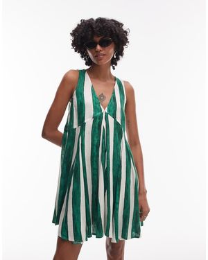 TOPSHOP Linen Trapeze Mini Dress - Green