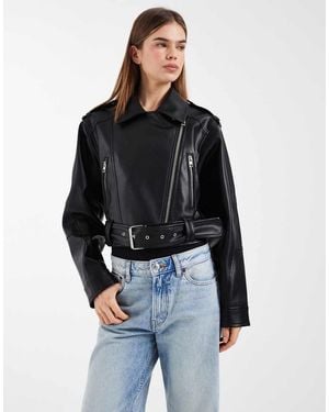 ASOS Leather Look Shrunken Biker Jacket - Black