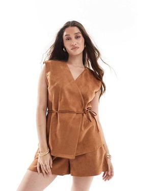 Object Faux Suede Pull On Shorts Co-ord - Brown