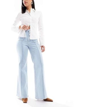 Miss Selfridge Patch Pocket High Waist 70s Denim Flare Jeans - Blue