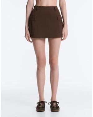 Oysho Short Piqué Skirt With Cotton Pockets - Brown