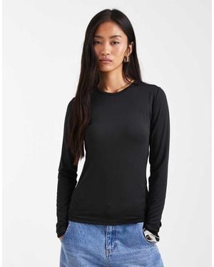 Threadbare Round Neck Long Sleeve Jersey Top - Black