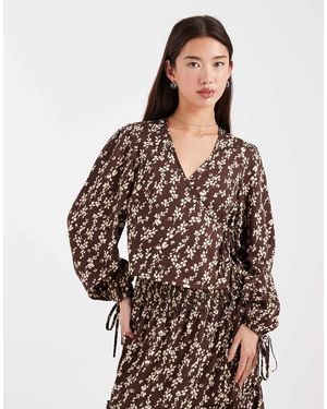 Wednesday's Girl Wrap Ruffle Blouse - Brown
