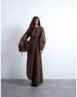 TOPSHOP Robe mi-longue à ourlet asymétrique et détail noué - marron