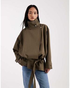 ASOS Funnel Neck Drop Waist Jacket - Brown
